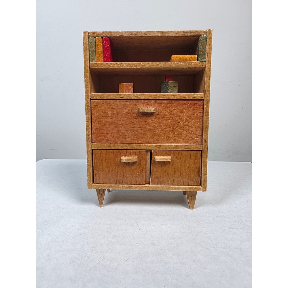 Vintage German Wooden Dollhouse Cabinet Bookshelf
